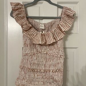 Anthropologie Ruffle Blouse in Pink and White Stripes